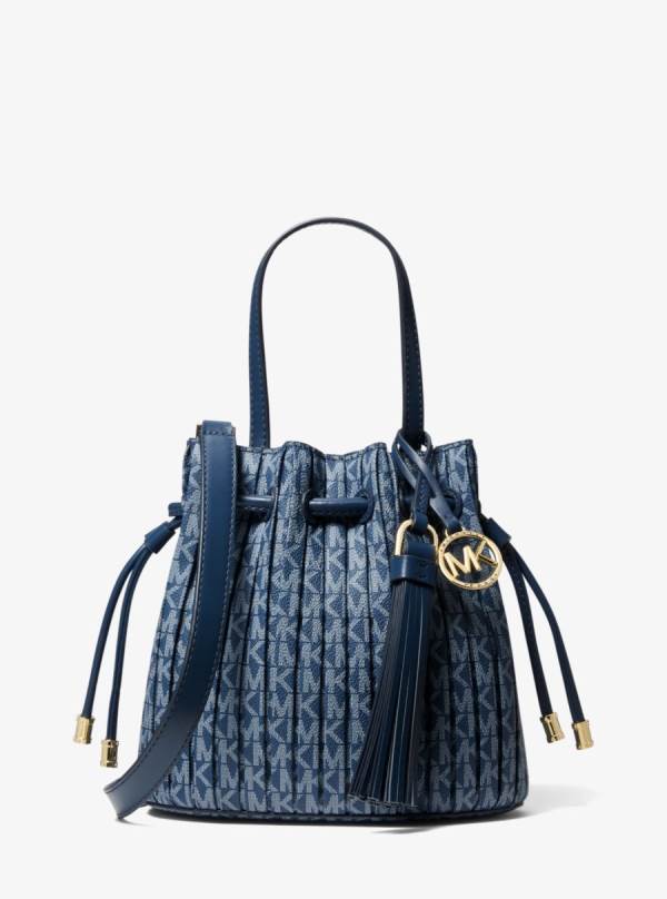 Damske Prenosná Taška Michael Kors Willa Extra-Small Pleated Logo Modre - Kabelky Michael Kors Sleva | QDLMC-9021